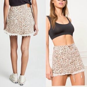 One Teaspoon Leopard Vanguard Frayed Denim Skirt